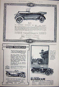 Original Old Vintage Print Fiat Motor Car Sunbeam Sanderson Advertisement 1922