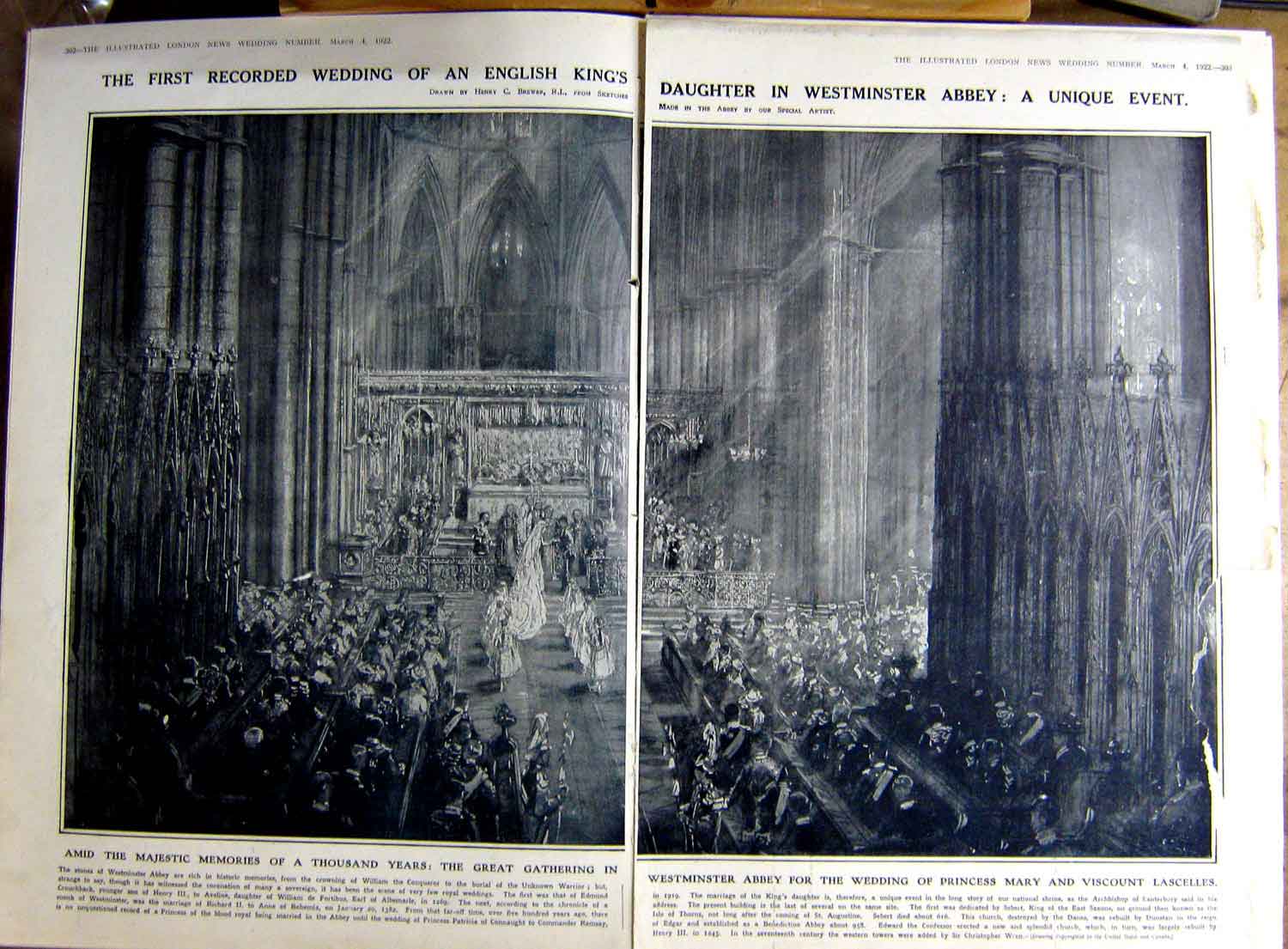 Old Vintage Print 1922 Princess Mary Lascelles Wedding Westminster Hunt 20th