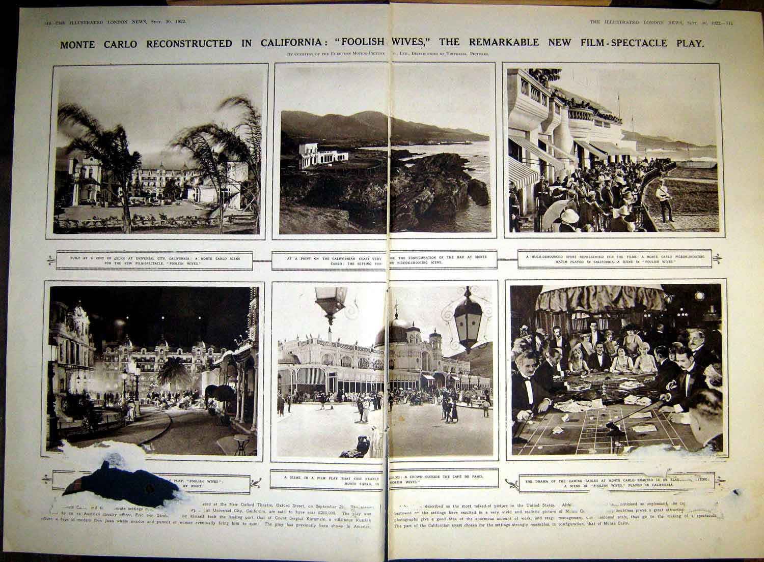 Old Vintage Print 1922 Damaged Foolish Wives Film California Archaeology 20th