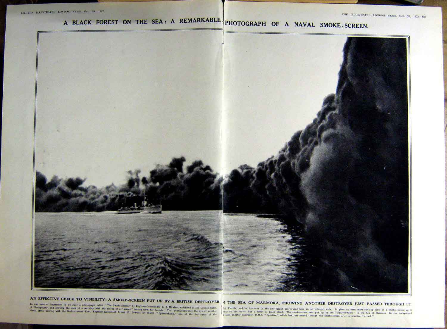 Antique Old Print 1922 War Ship Marmora Smoke Roumania Queen Molo Natives 20th