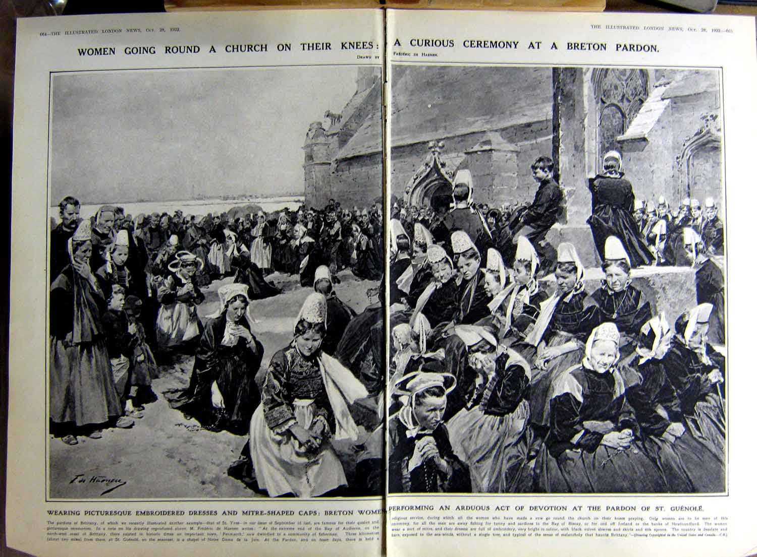Old Vintage Print 1922 Breton Women Church Refugees Thrace Politics M.P 20th
