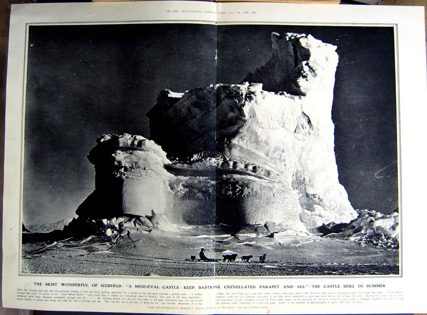 Old Vintage Print 1922 Icebergs Snow Pointing Ship Raleigh Train China 20th