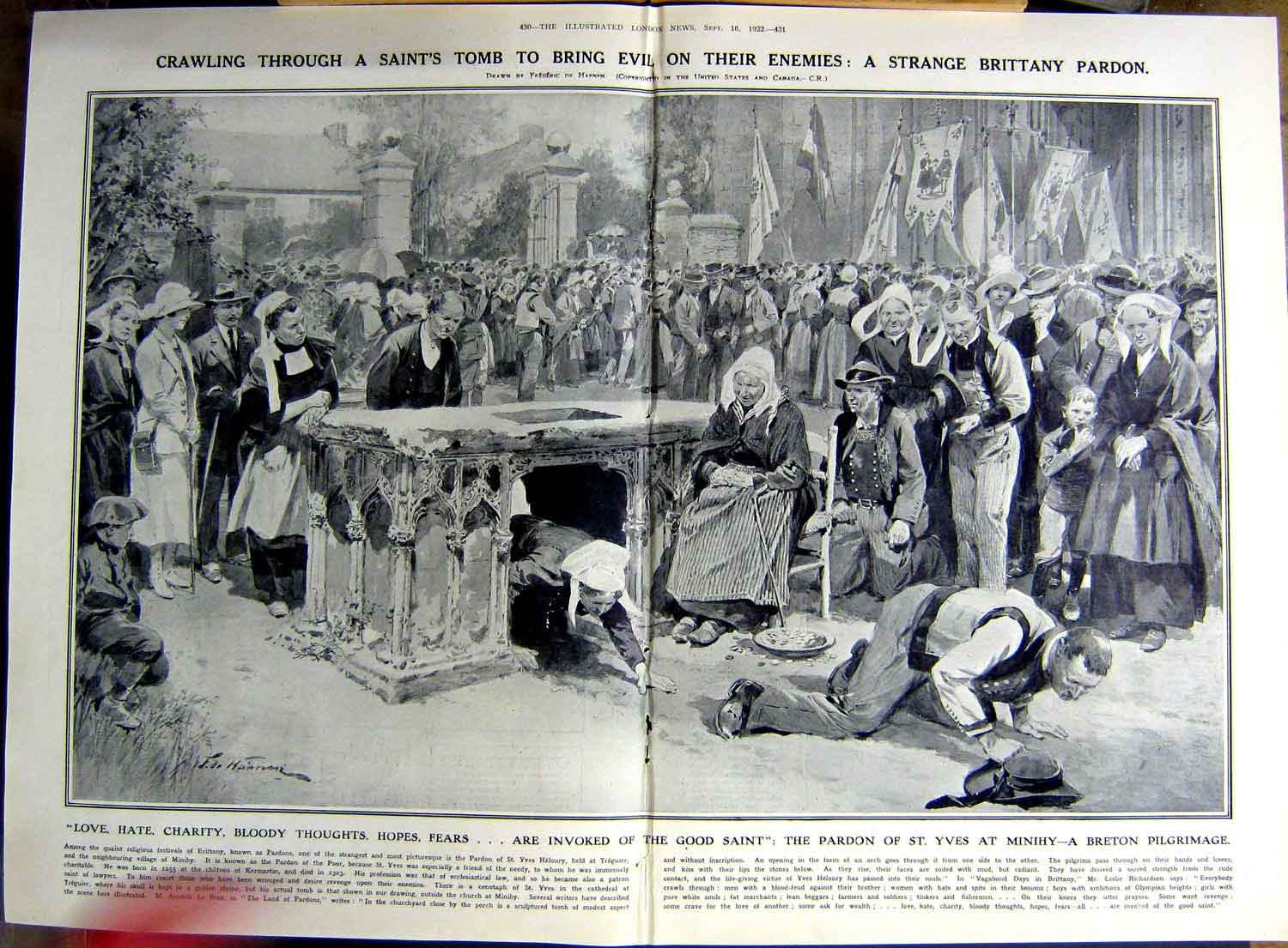 Old Vintage Print 1922 Breton Pilgrimage Minhihy Cineojour Theatre Queen 20th