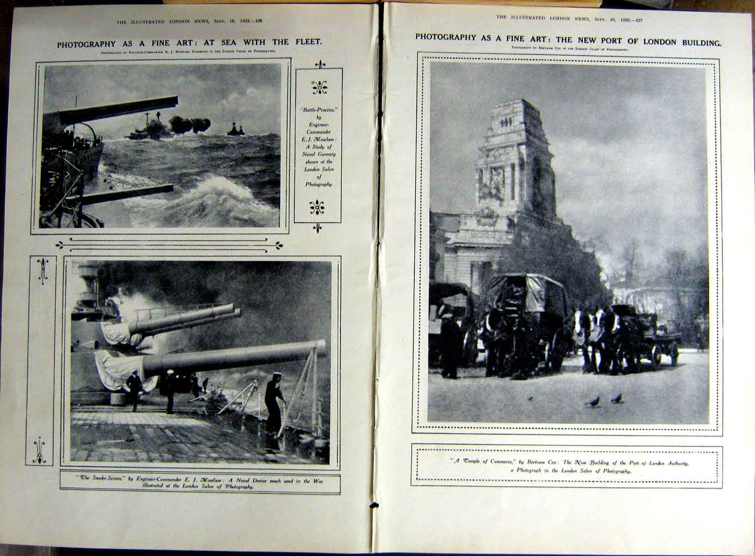 Old Vintage Print 1922 War Ships Temple Commerce Indian Man Art Bologna 20th