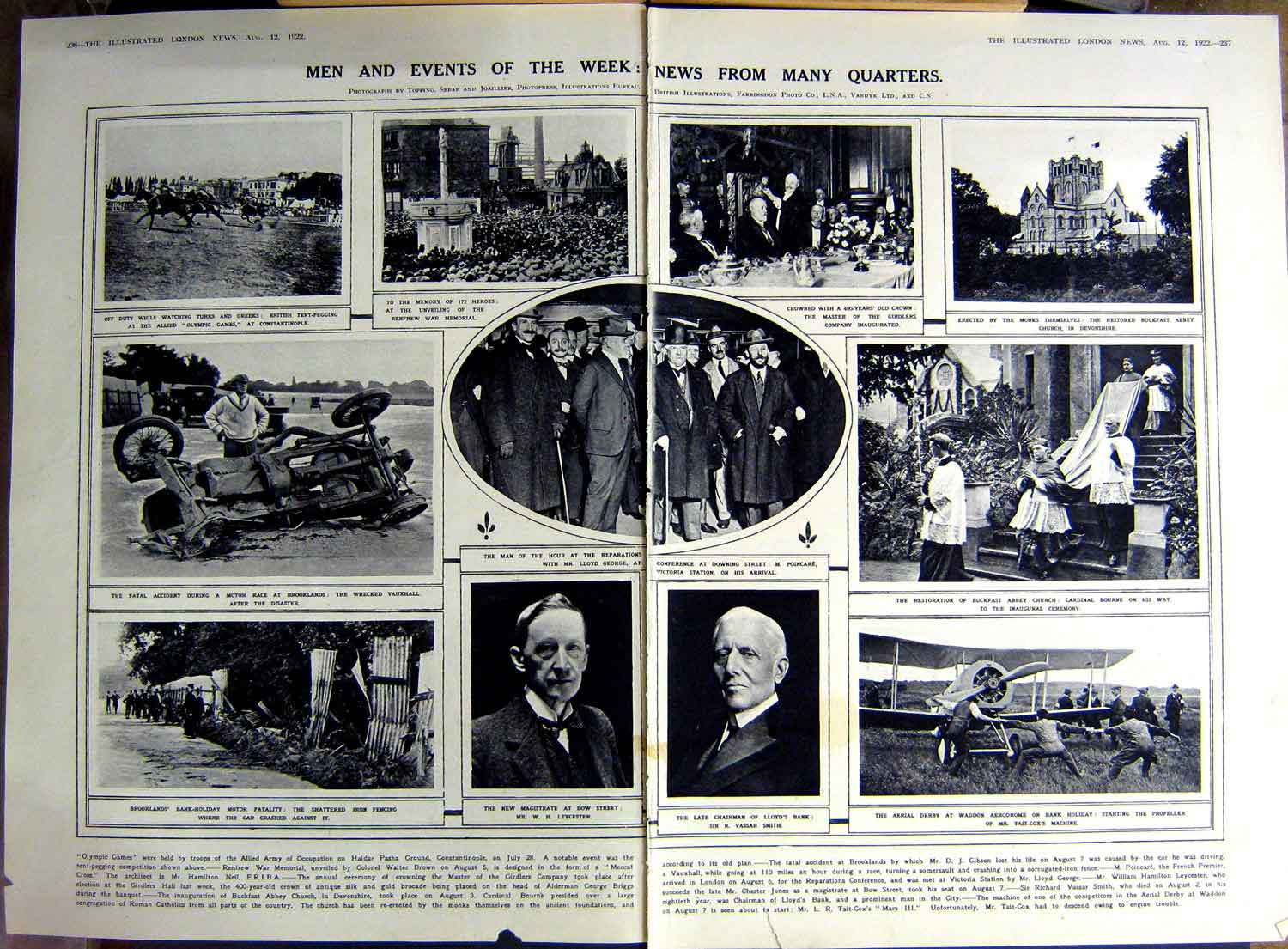 Original Old Vintage Print 1922 Lloyd George Downing Buckfast Waddon Tipperary