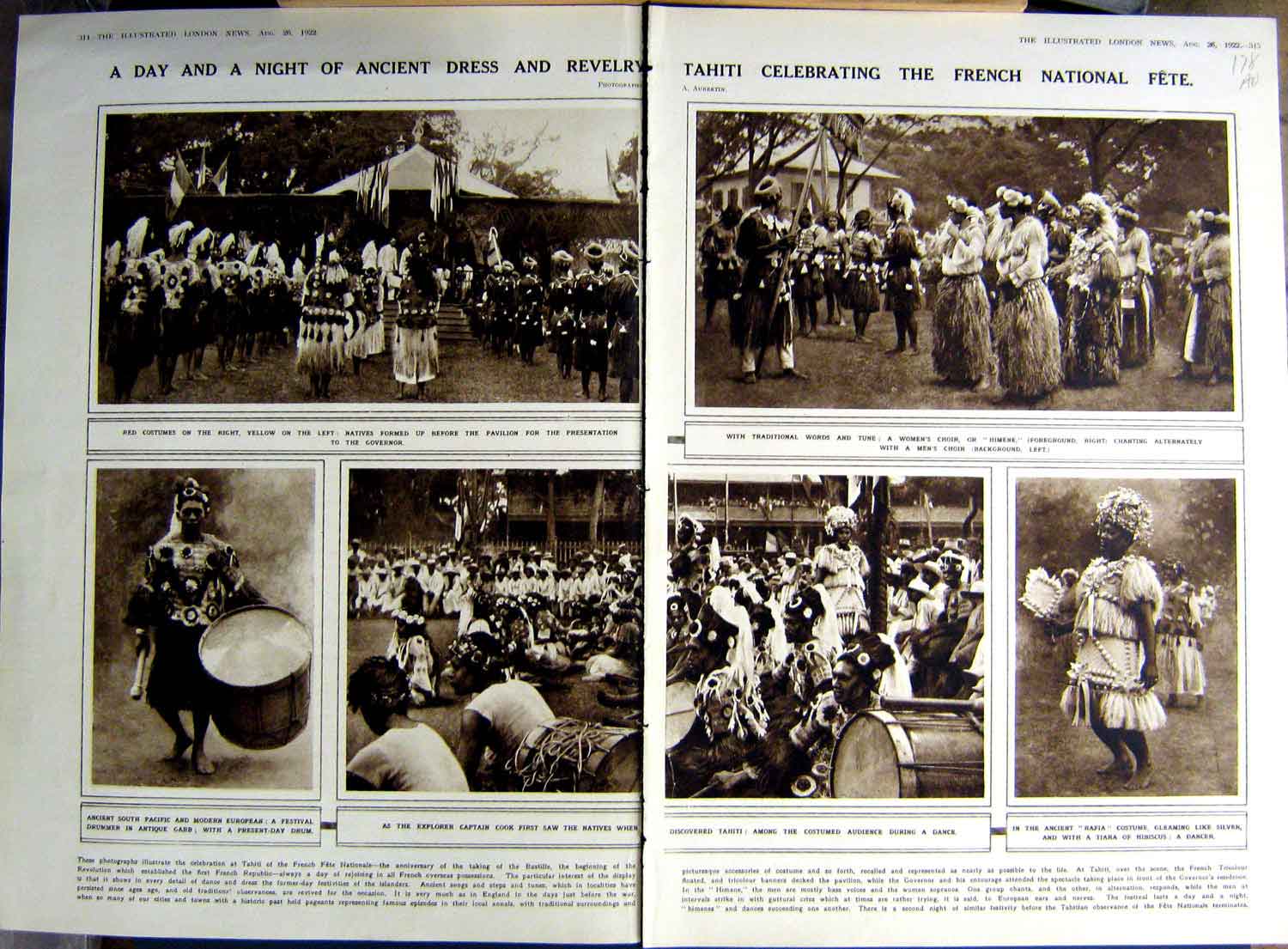 Old Vintage Print 1922 Tahiti Dress Rafia Himene New York Skyscraper War 20th