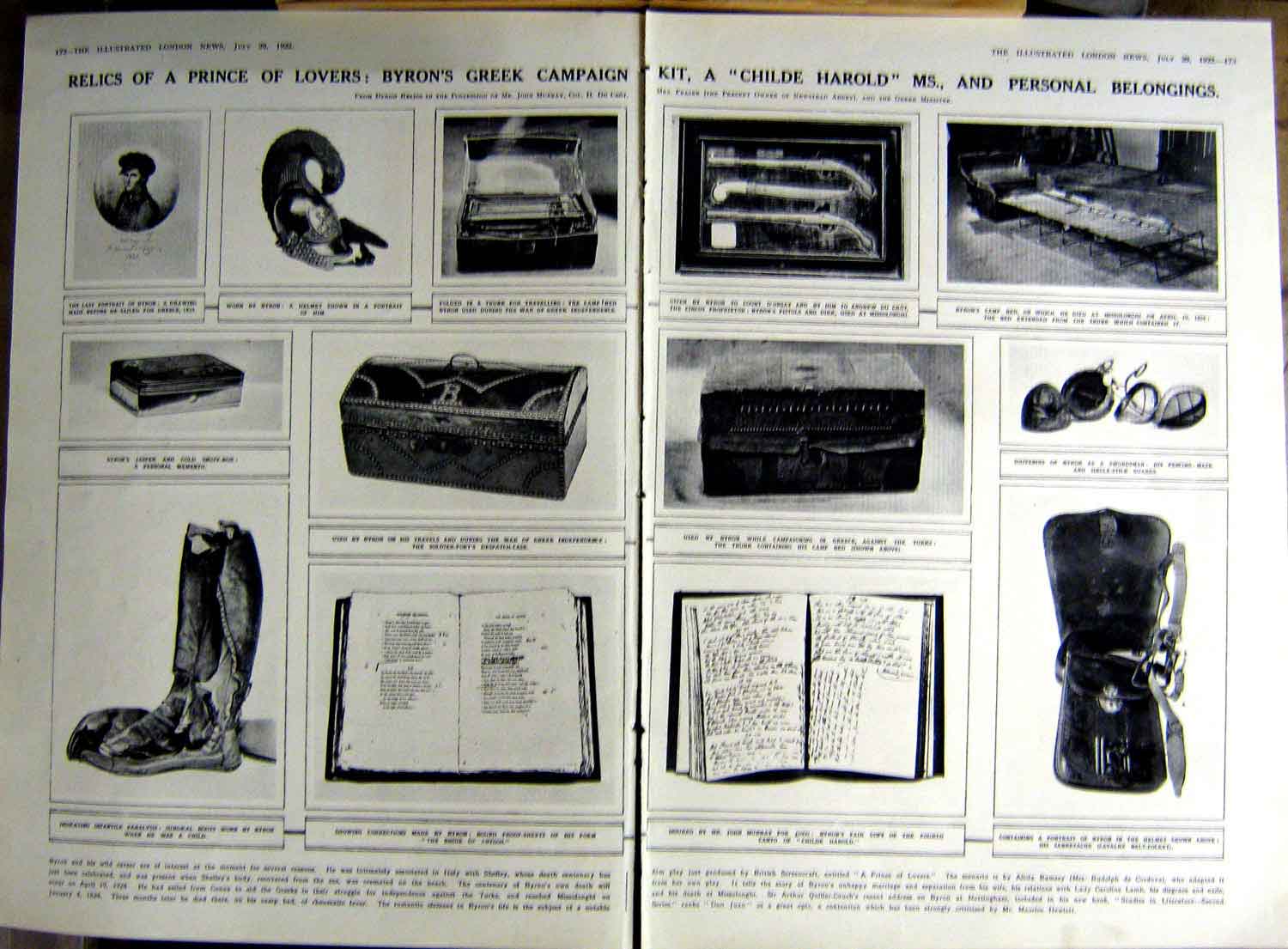Antique Old Print 1922 Byron Greek Travel Kit Aeroplane Mine-Sweepers War 20th