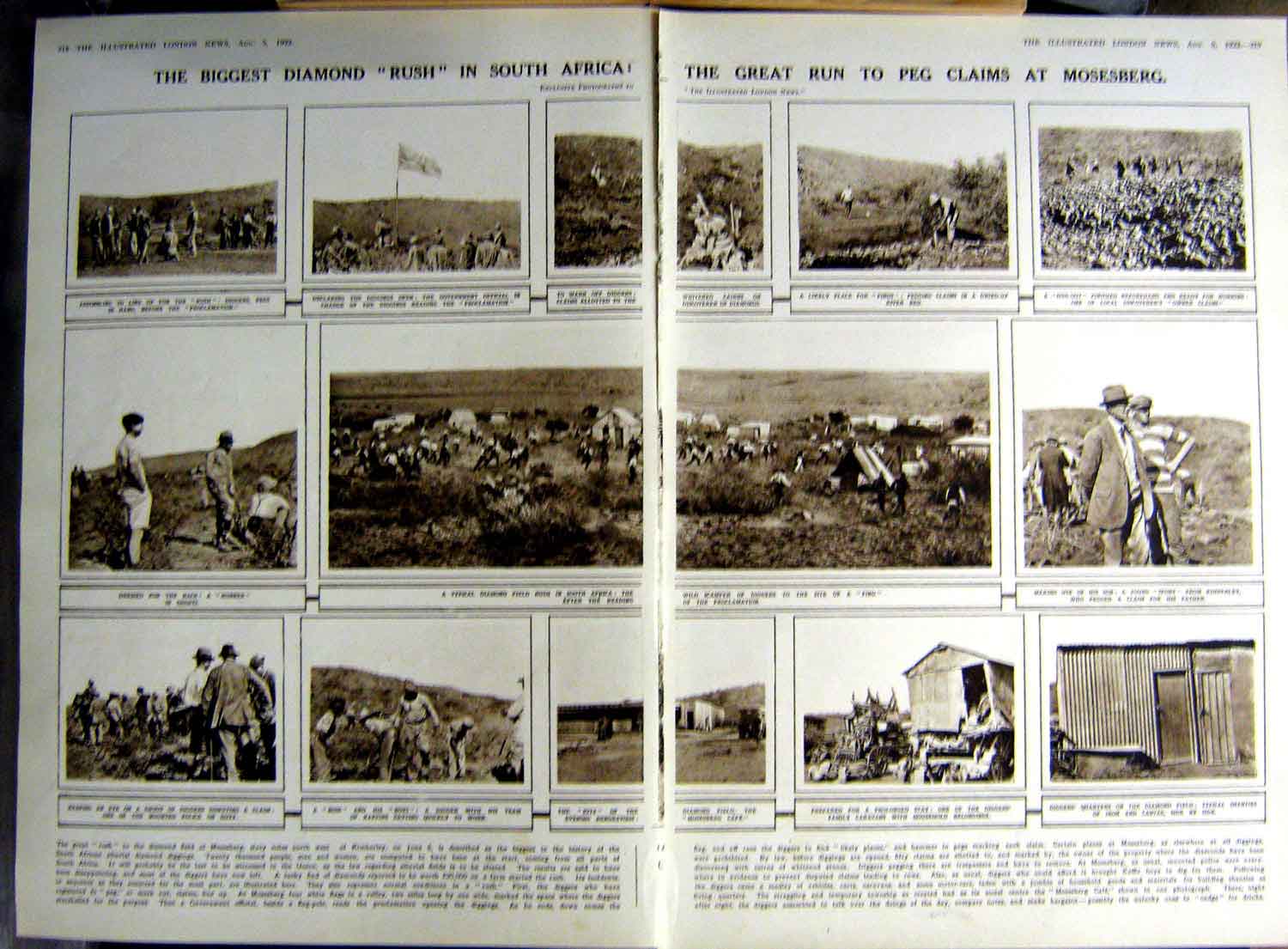 Old Vintage Print 1922 Diamond Mining Africa Moseberg Model Ship Fashion 20th