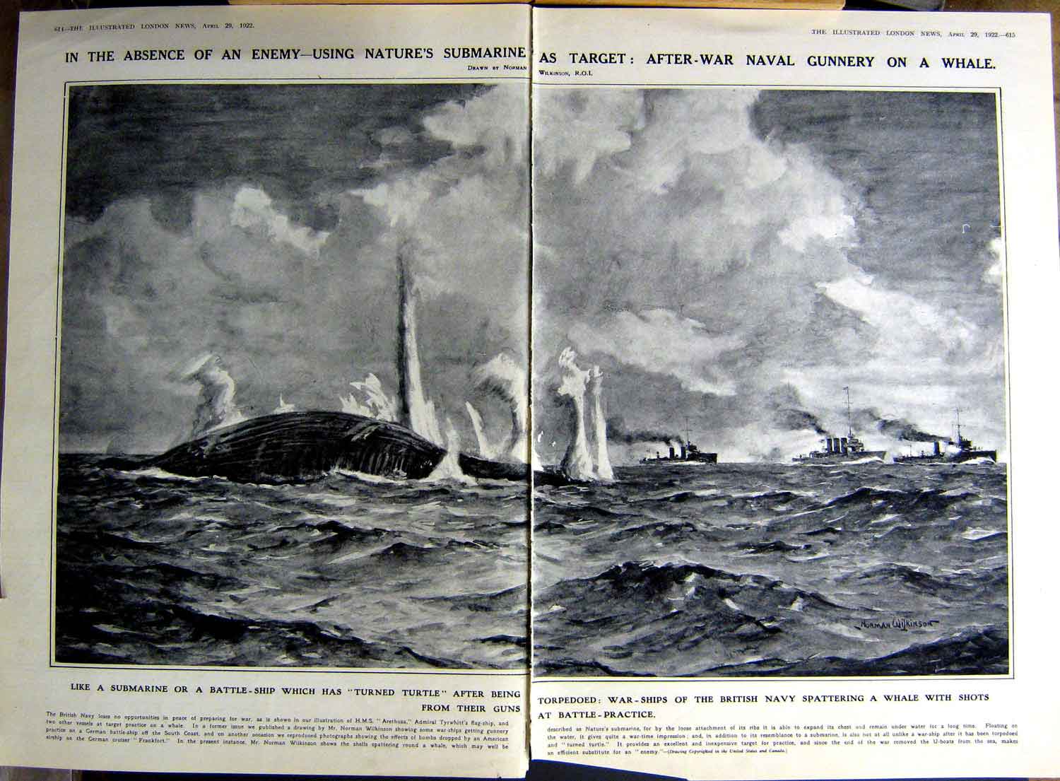 Original Old Vintage Print 1922 Navy Ships War Whale Marseilles France Berlin