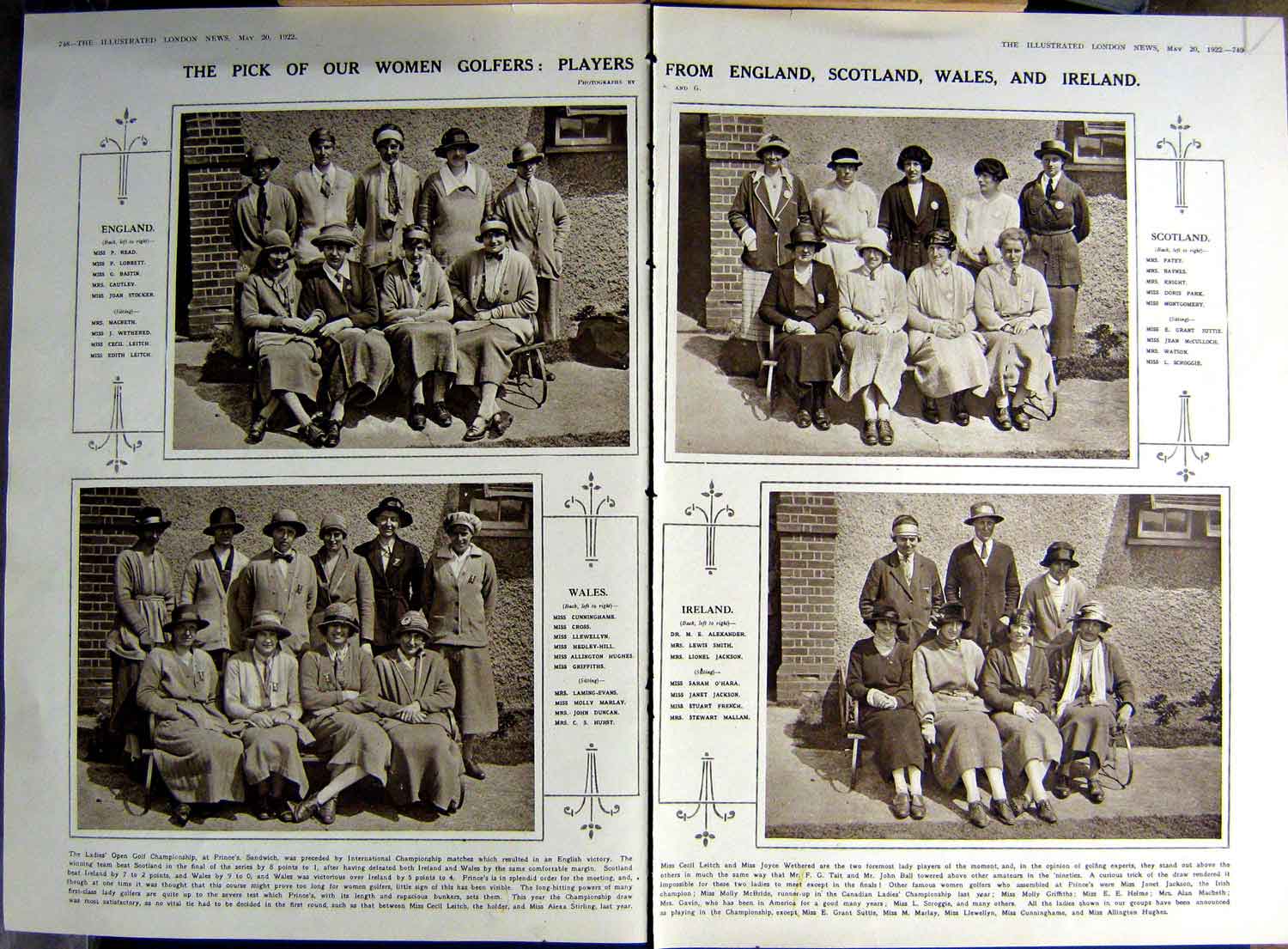 Old Vintage Print 1922 Women Golfers Sport Scotland Q-Ship Music Covent 20th