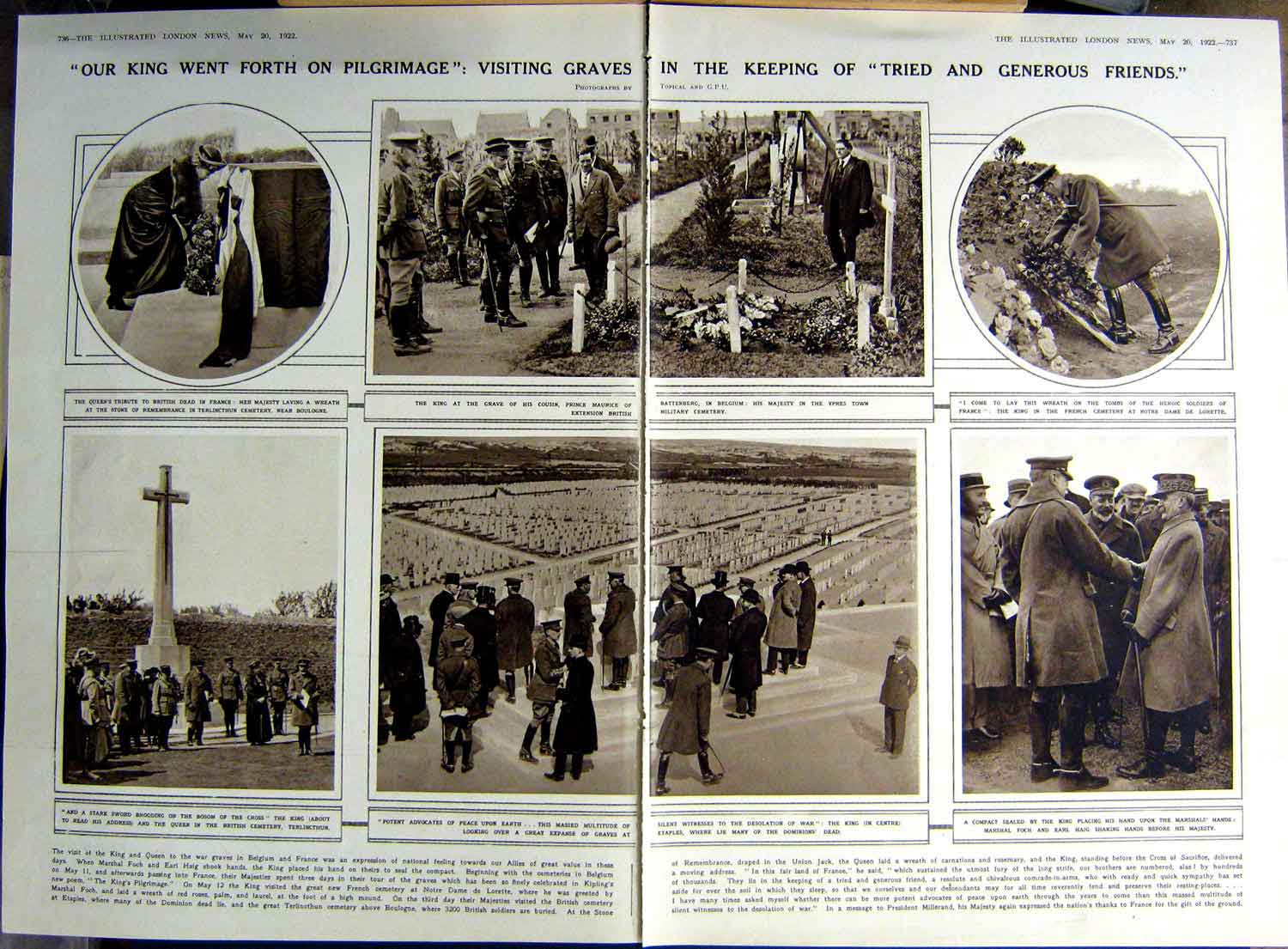 Old Vintage Print 1922 King War Graves Battenberg Theatre Christ Cross 20th