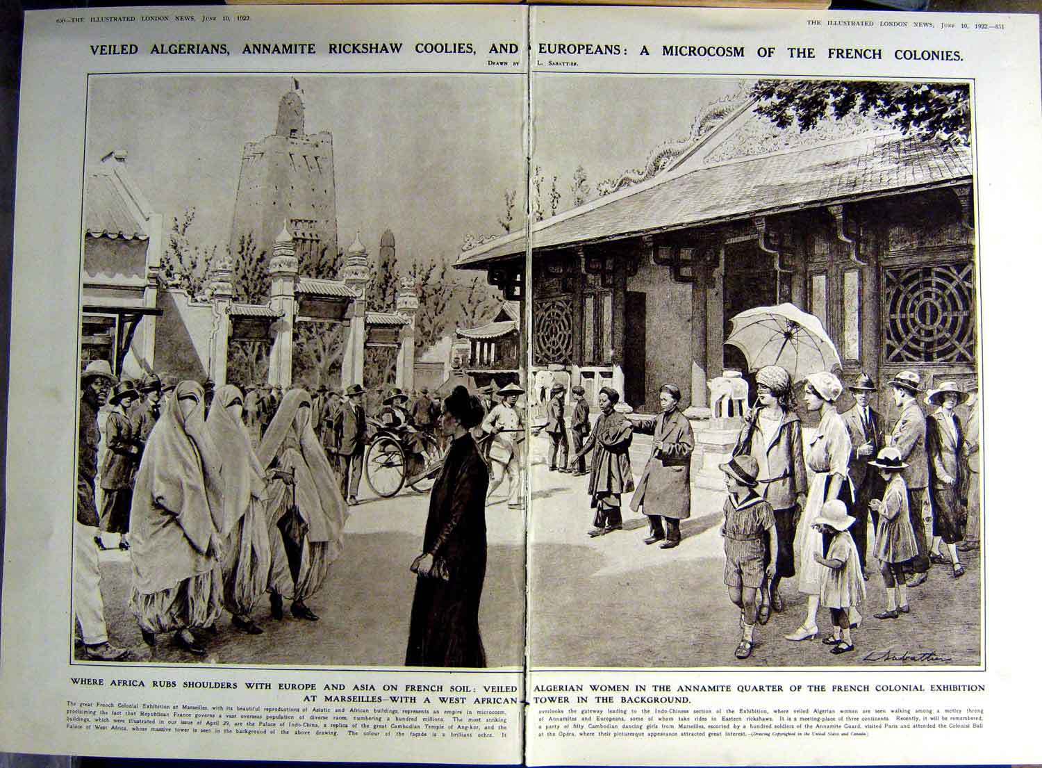 Old Vintage Print 1922 Algerians Annamite Rickshaw Coolies France News 20th