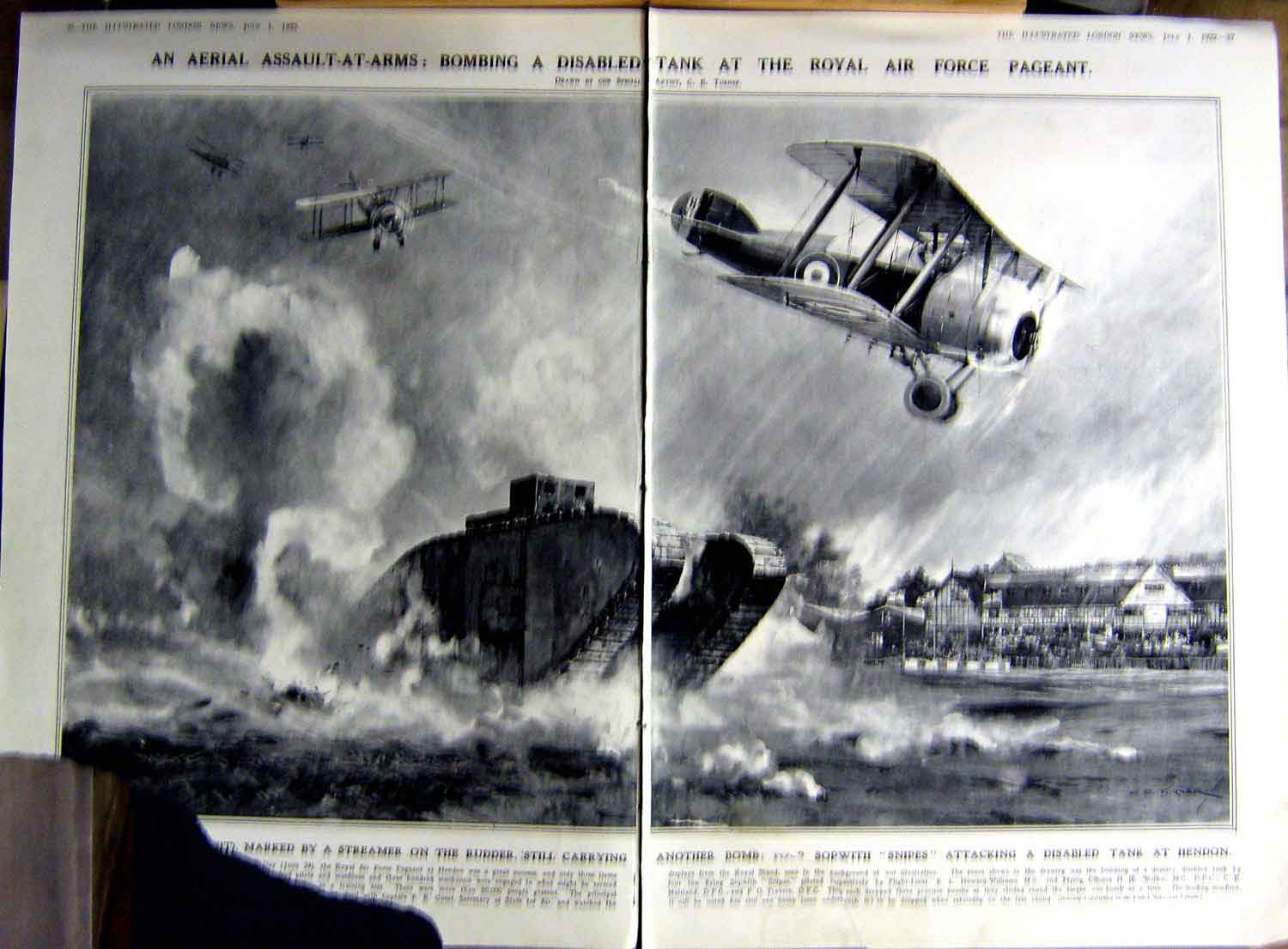 Antique Old Print 1922 Royal Air Force Hendon Attack Pompeii Lady Fashion 20th