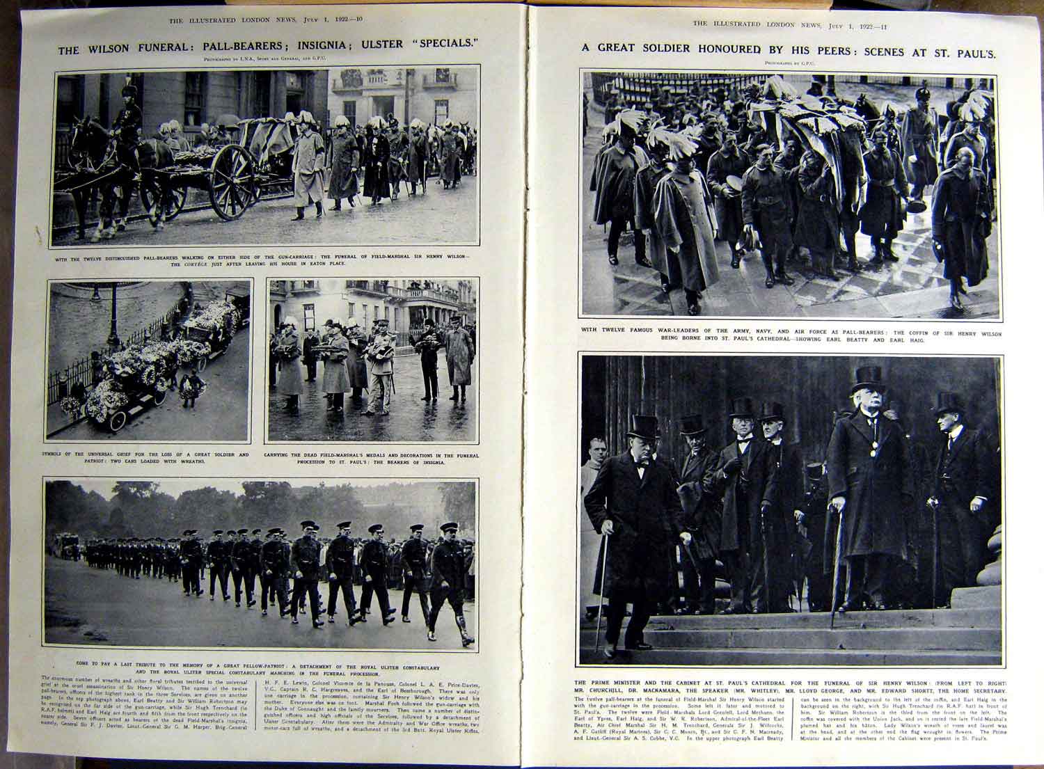 Original Old Vintage Print 1922 Wilson Funeral Sier Paul'S Cathedral Tennis