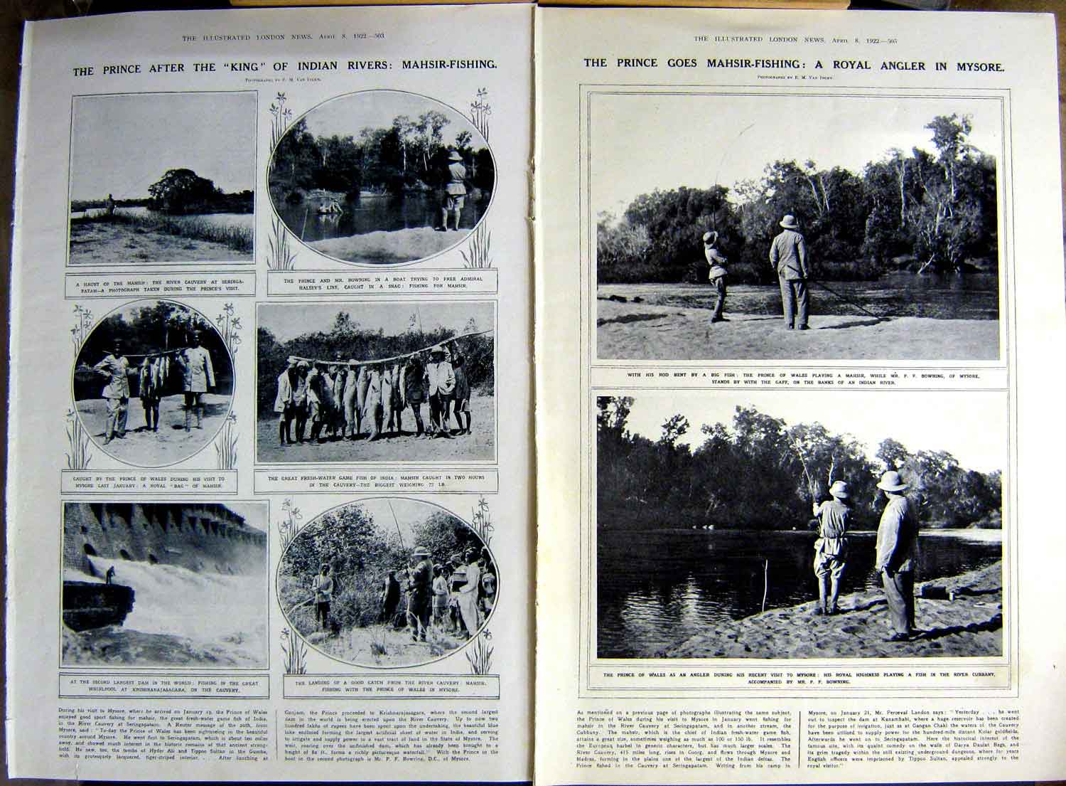 Original Old Vintage Print 1922 Prince Arthur Mahsir Fishing Mysore Winchester