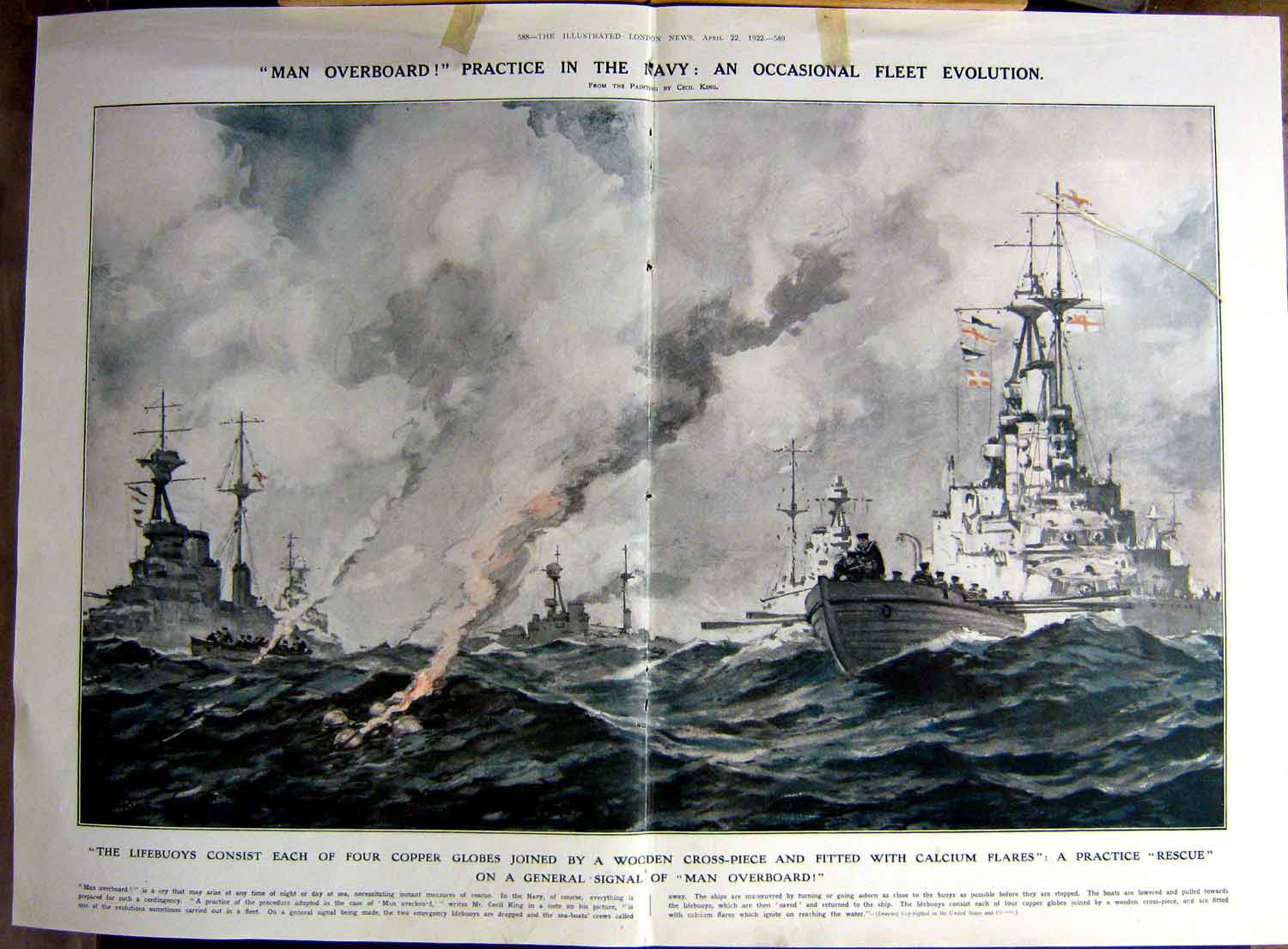 Old Vintage Print 1922 Navy Ships Rescue Boat Lloyd George Cattle Ankole 20th