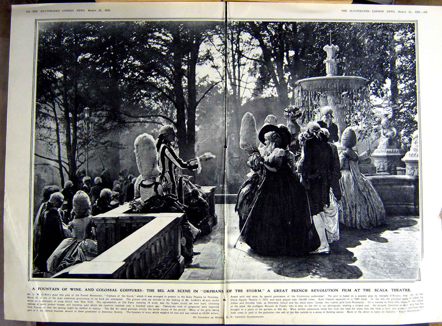 Antique Old Print 1922 Fountain Wine Coiffures Scala Theatre Queen London 20th