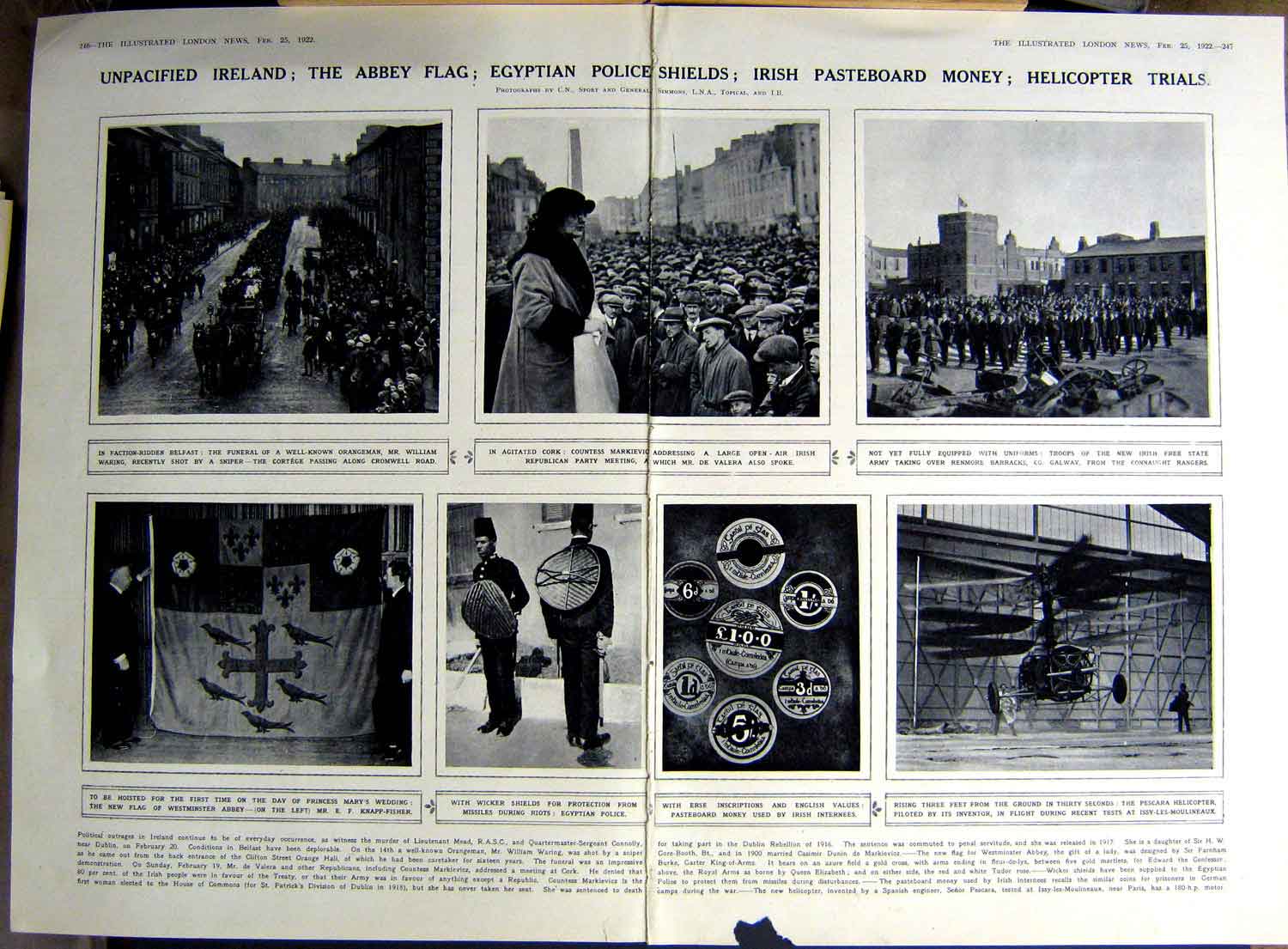 Antique Old Print 1922 Ireland Egyptian Police Funeral Waring Peel People 20th