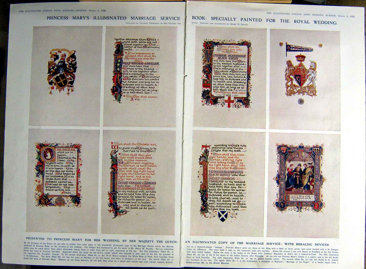 Old Vintage Print 1922 Princess Mary Marriage Service Lascelles Palace 20th