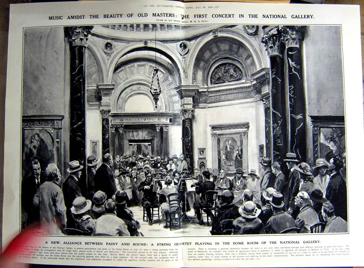 Old Vintage Print 1922 National Gallery Music Concert Bank England Zoo 20th