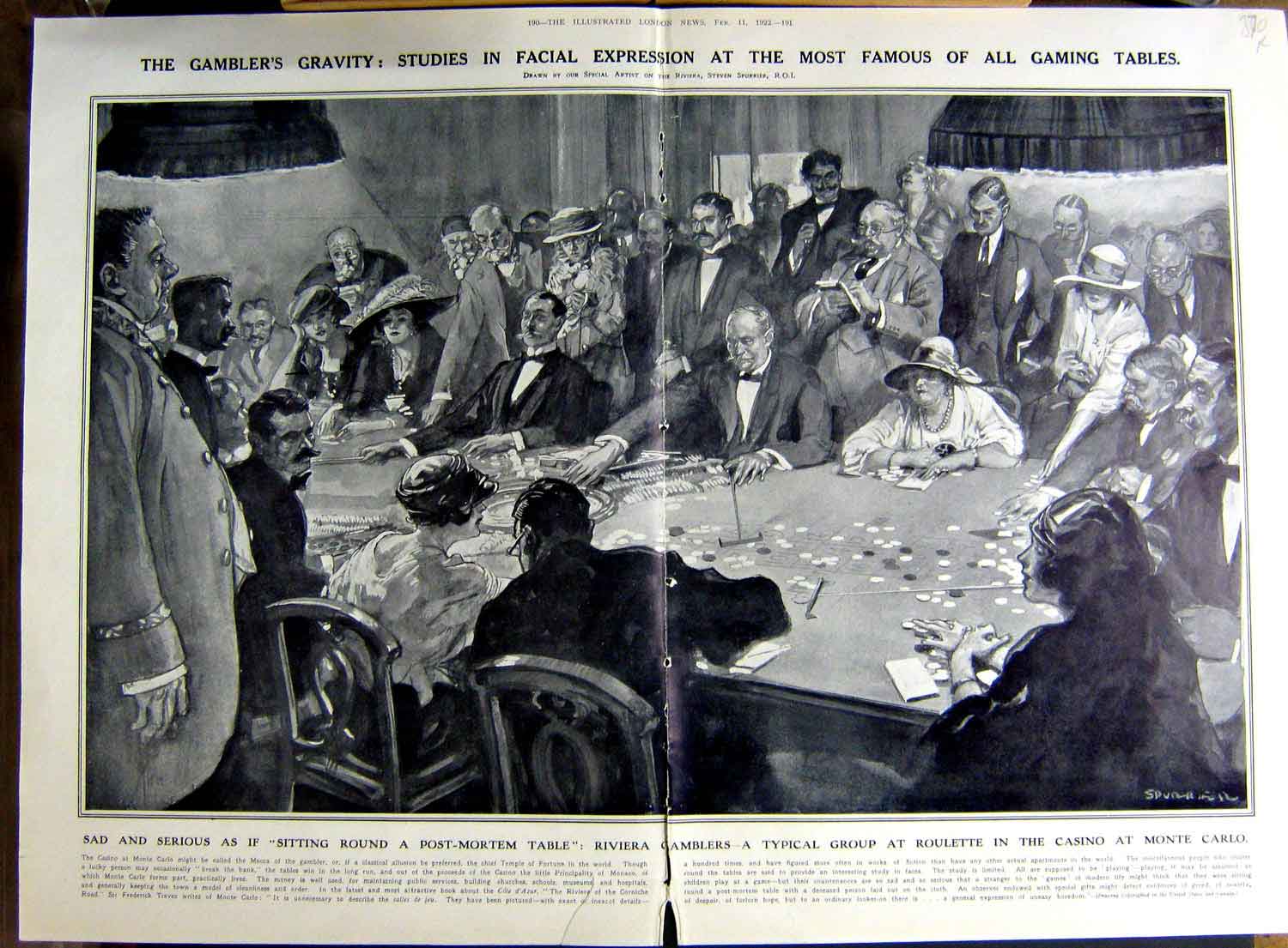 Antique Old Print 1922 Roulette Casino Monte Carlo Tomb Pope Benedict Ice 20th