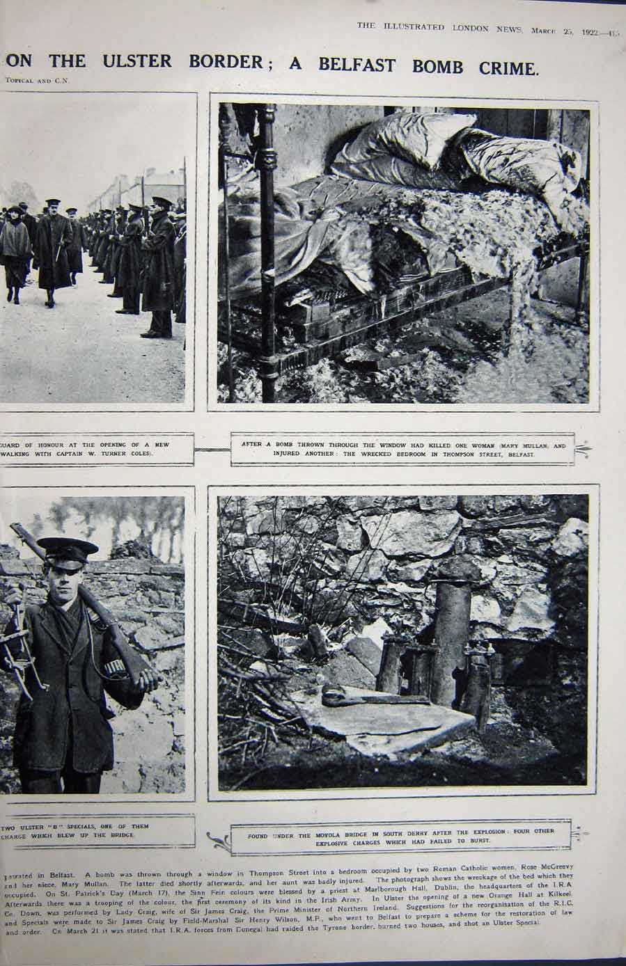 Old Vintage Print 1922 Horses Steeplechasing Belfast Bomb Moyola Bridge 20th