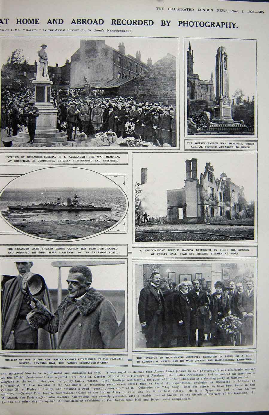 Antique Old Print 1922 War Memorial Sheffield Armando Ship Ranleigh Wales 20th