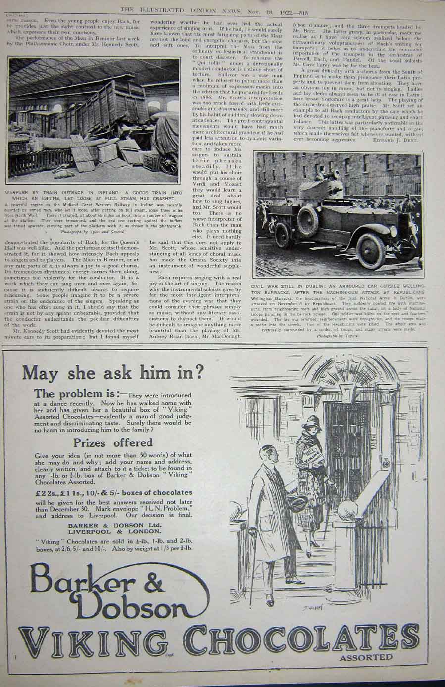 Old Vintage Print 1922 Buchanan'S Scotch Whisky Barker Dobson Chocolate 20th