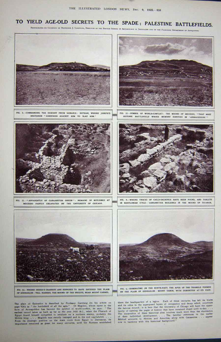Antique Old Print 1922 Palestine Battlefield Esdraelon Saul Sisera Besian 20th