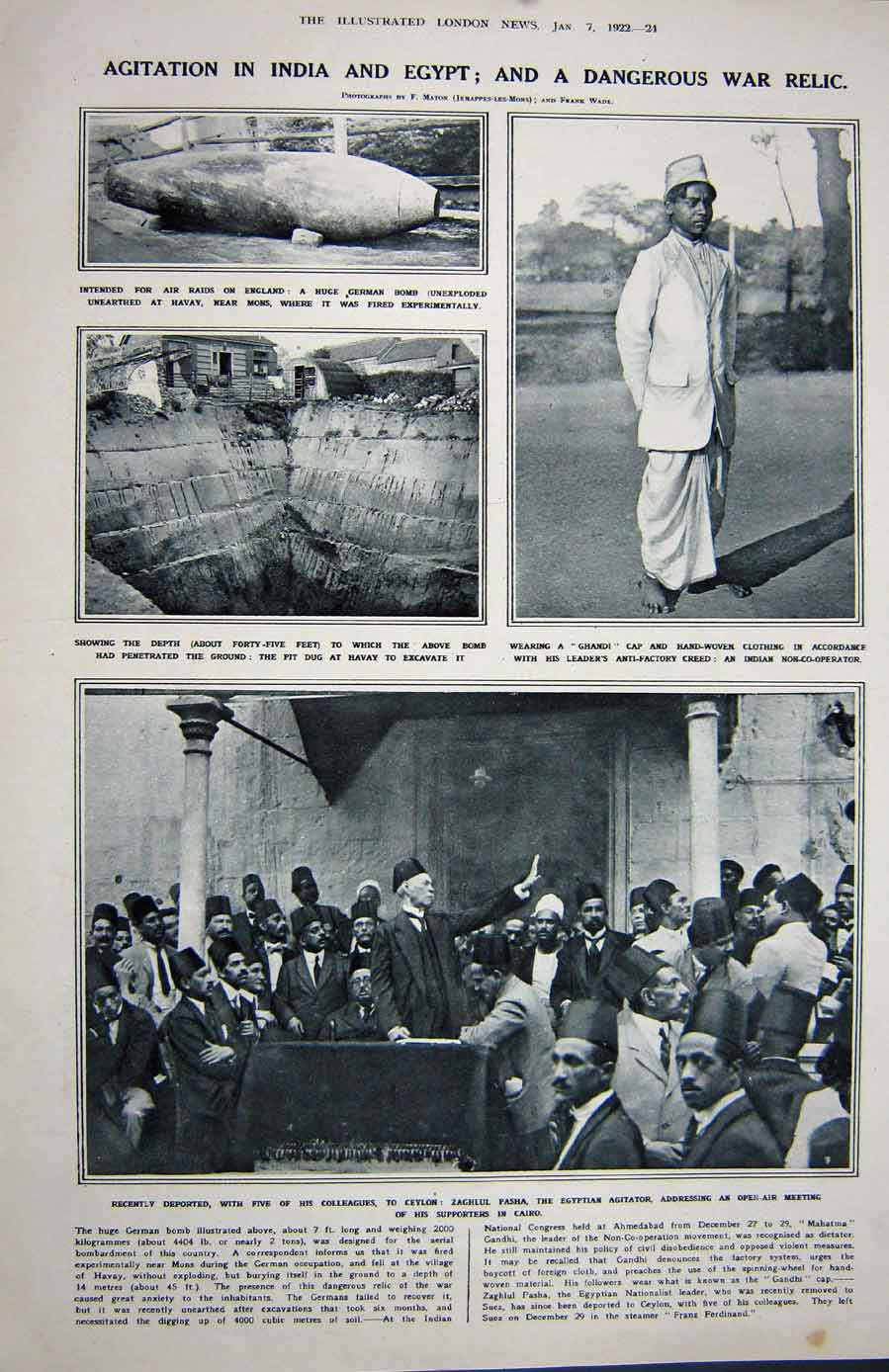 Antique Old Print 1922 Tarpon Fishing Mexico Shark India Egypt Pasha Bomb 20th