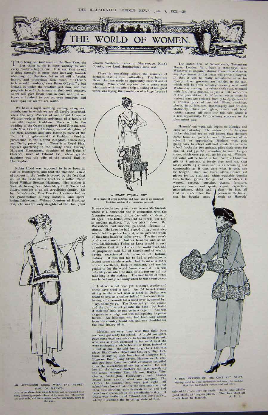 Old Vintage Print 1922 King Honour List Reed Sherrington Womens Fashion 20th