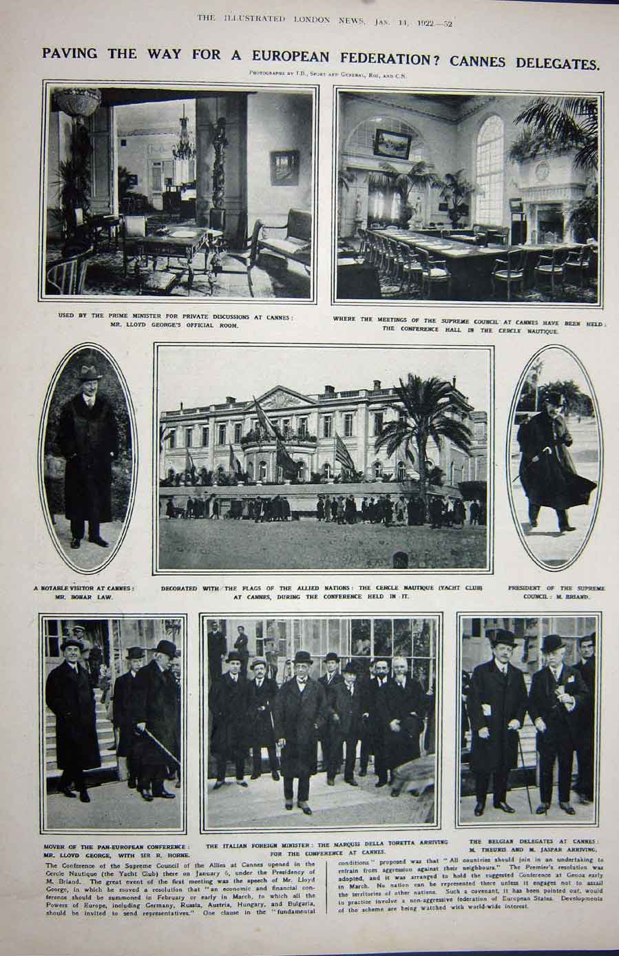 Original Old Vintage Print 1922 Peru GOrnaments Cannes Yacht Club Briand Law