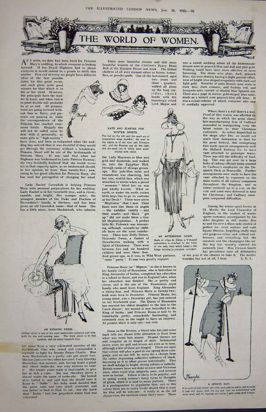 Original Old Vintage Print 1922 Submarine Under-Sea Basalt Coral Women Fashion