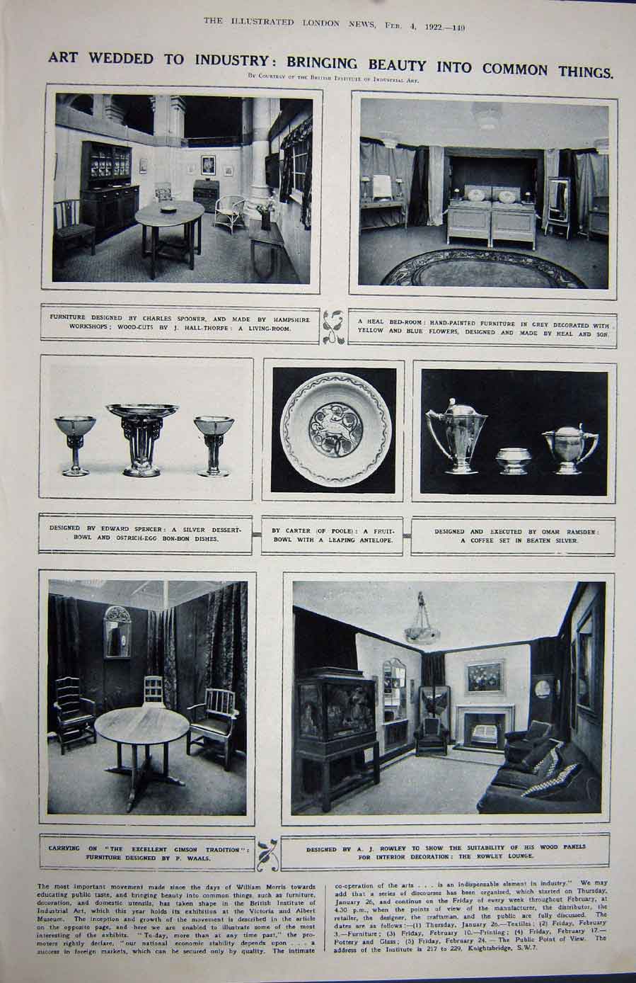 Antique Old Print 1922 Music Lamond Austin Spooner Furniture Rowley Poole 20th