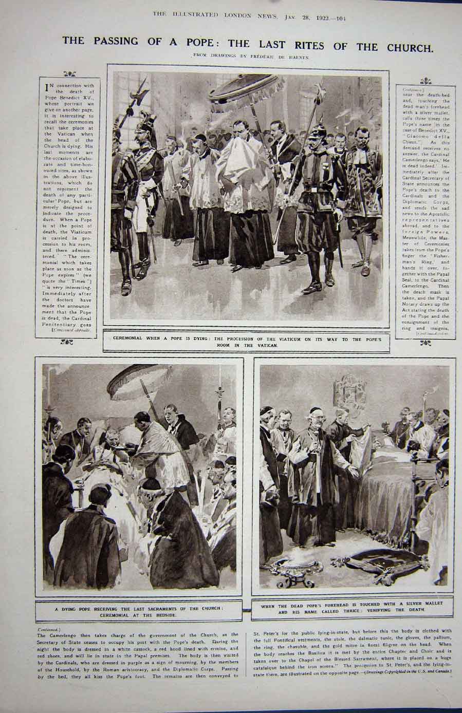 Antique Old Print 1922 Pope Benedict St.Peter Chair Vatican Silver Mallet 20th
