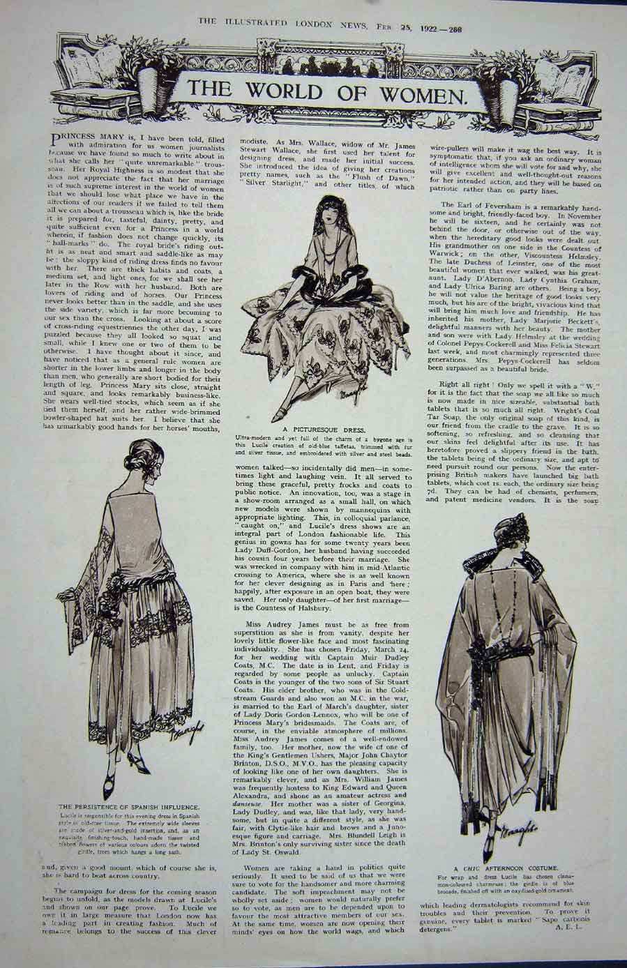 Old Vintage Print 1922 Buchanan'S Scotch Whisky Womens Fashion Costume 20th