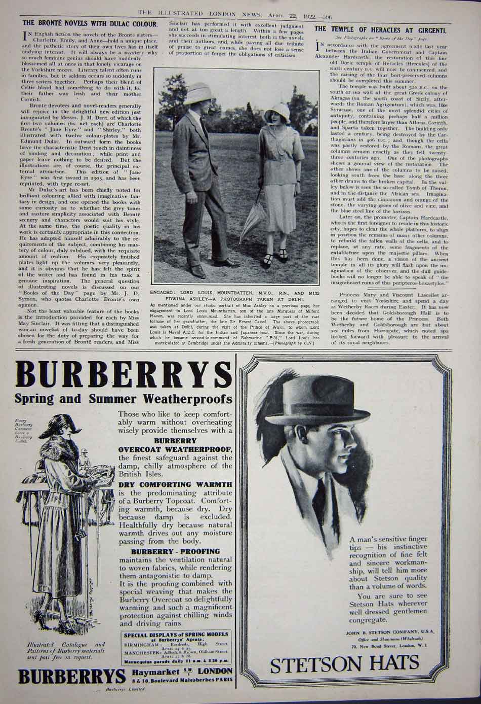 Old Vintage Print 1922 Buchanan'S Scotch Whisky Stetson Hats Burberrys 20th