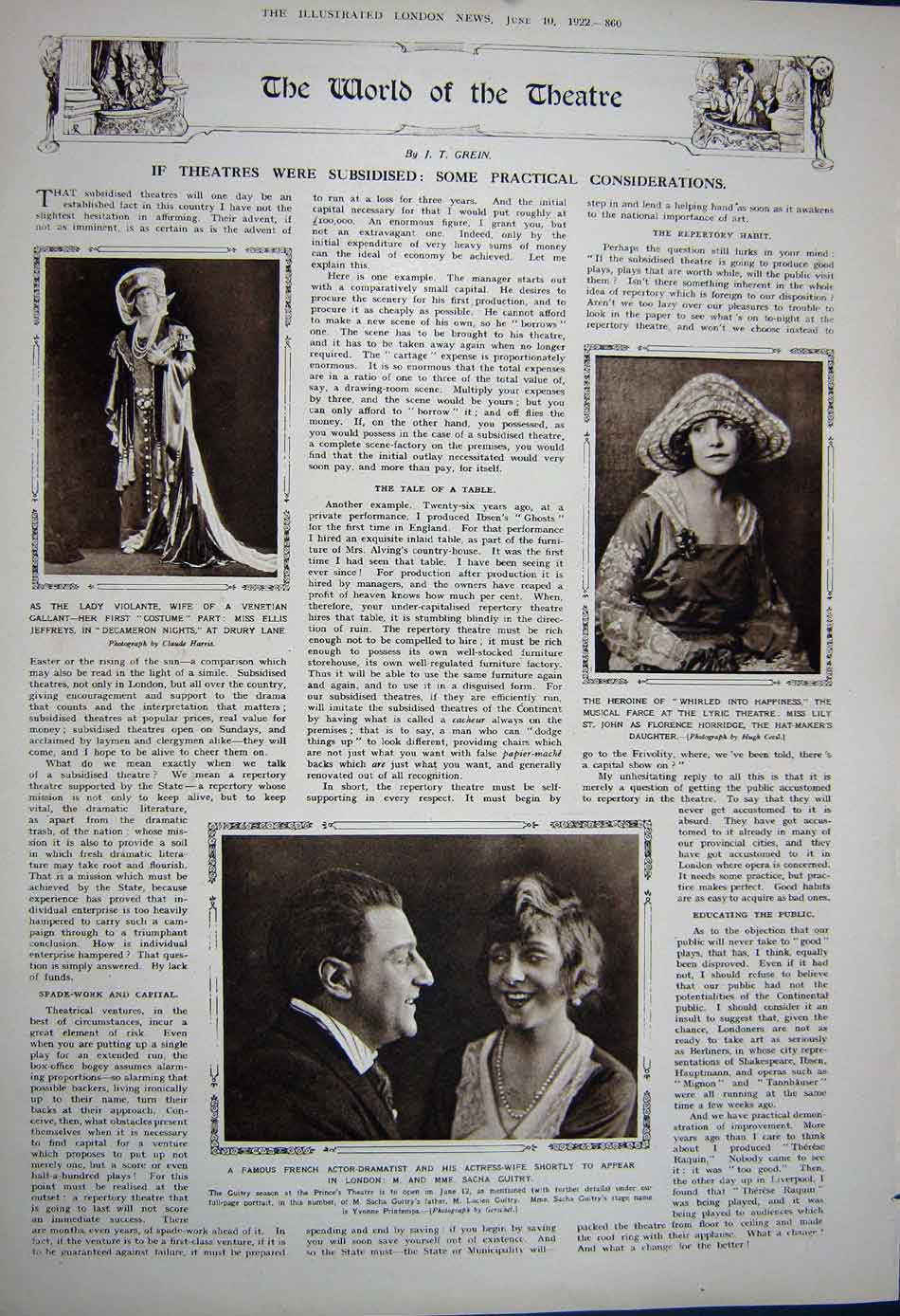 Old Vintage Print 1922 Temple Statue Lincoln Washington Theatre Guitry 20th