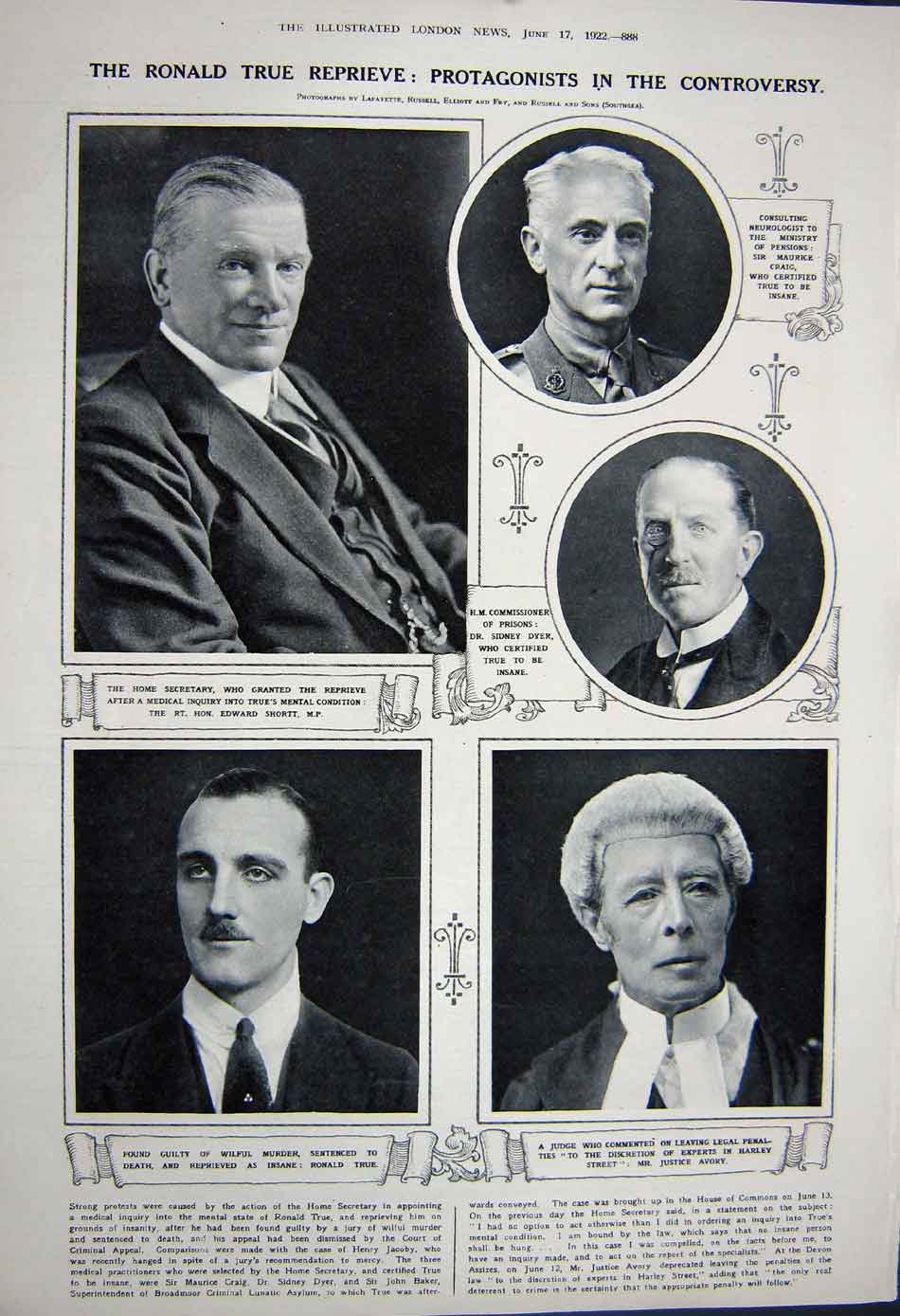 Original Old Vintage Print 1922 George'S Hall Windsor Irish Siers Craig Avory