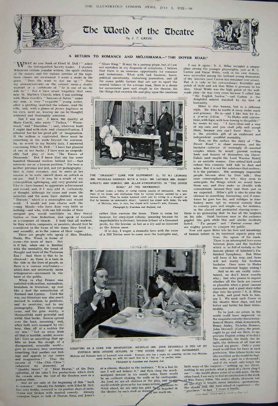 Old Vintage Print 1922 Field-Marshal Henry Wilson Foch Theatre Haymarket 20th