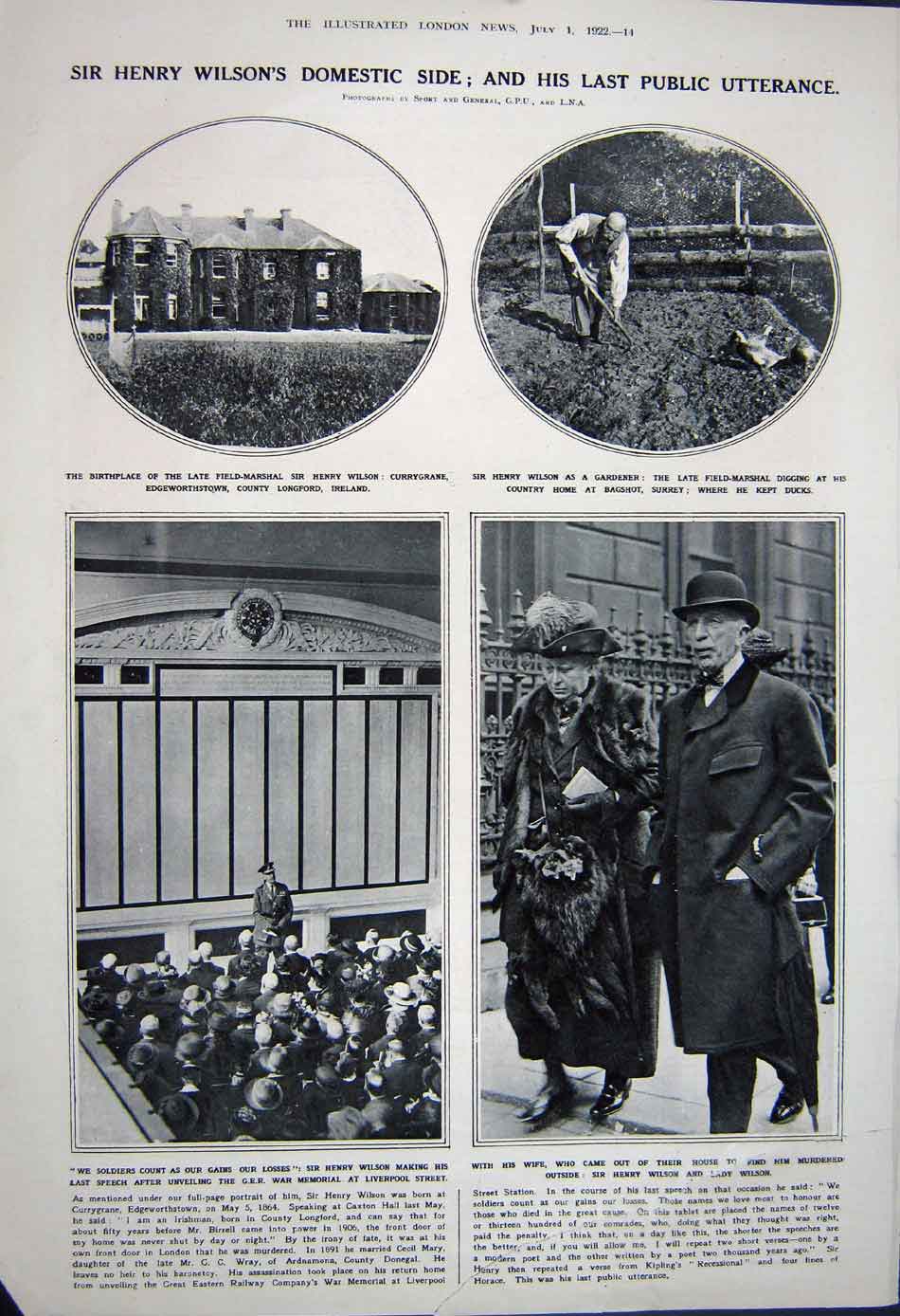 Original Old Vintage Print 1922 Funeral Henry Wilson Procession War Memorial