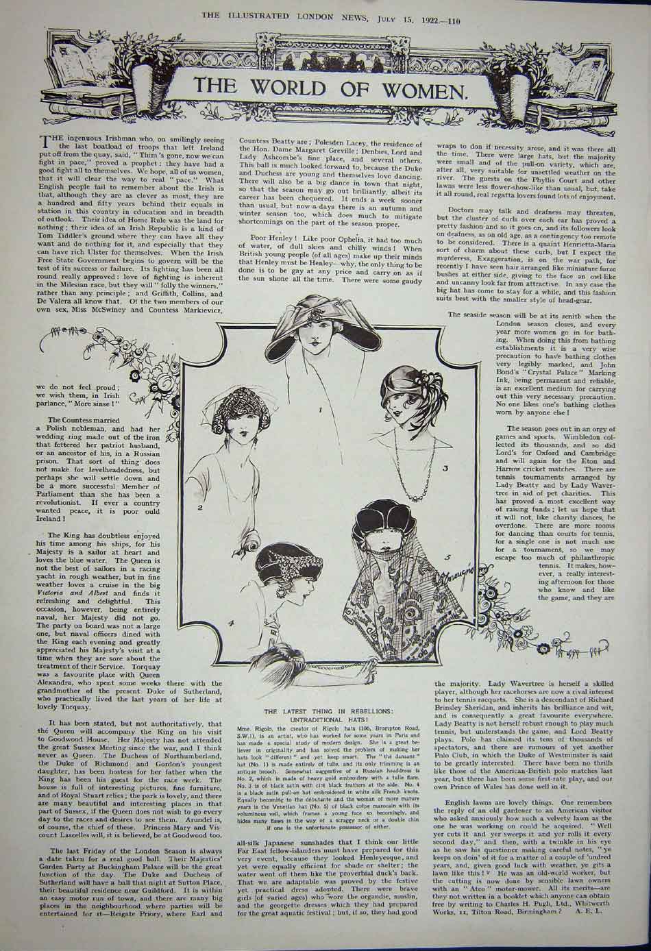 Old Vintage Print 1922 Buchanan'S Black Scotch Whisky Womens Fashion Hat 20th
