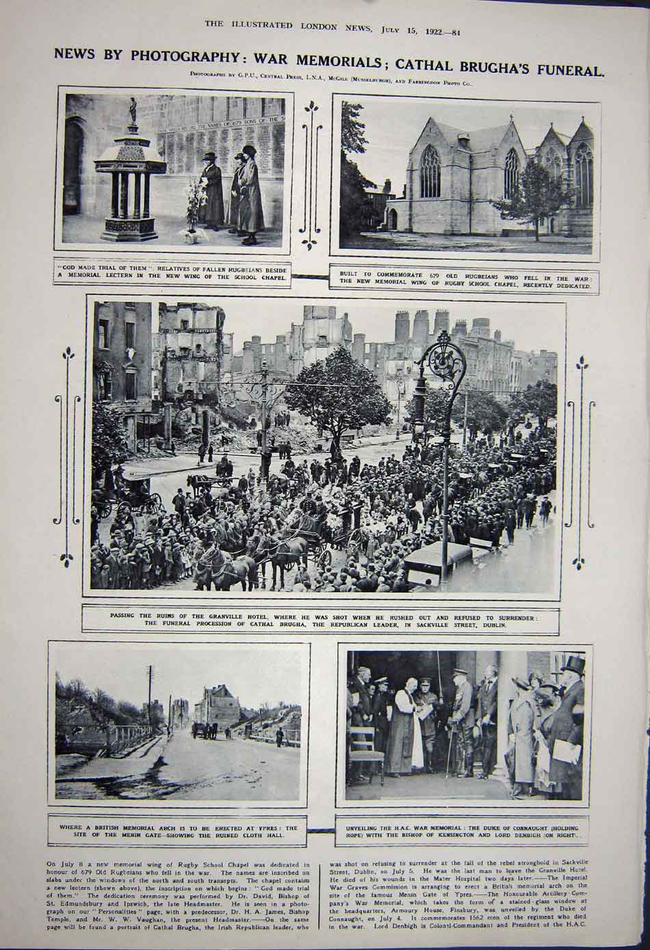 Original Old Vintage Print 1922 Agricultural Show Cambridge Brugha Funeral War