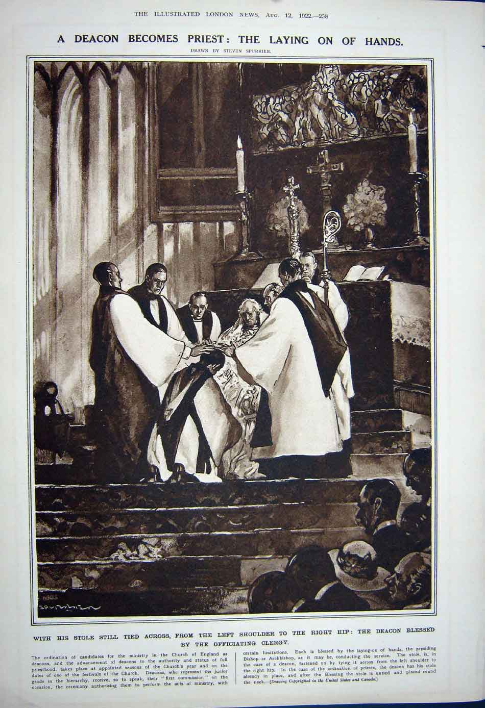 Original Old Vintage Print 1922 River Thames London Boat Church England Deacon