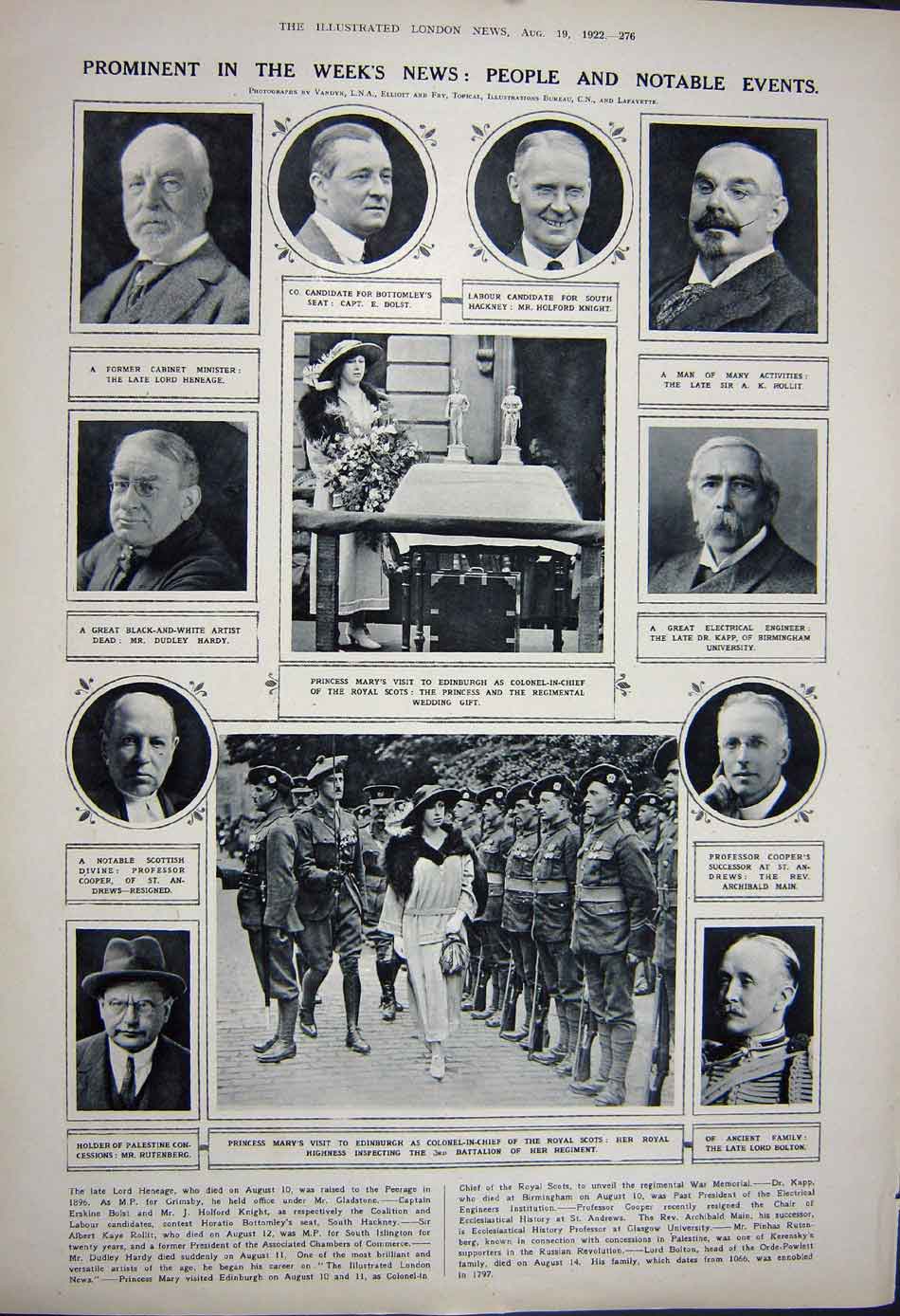 Antique Old Print 1922 Aeroplanes Portsmouth Edinburgh Lord Princess Main 20th