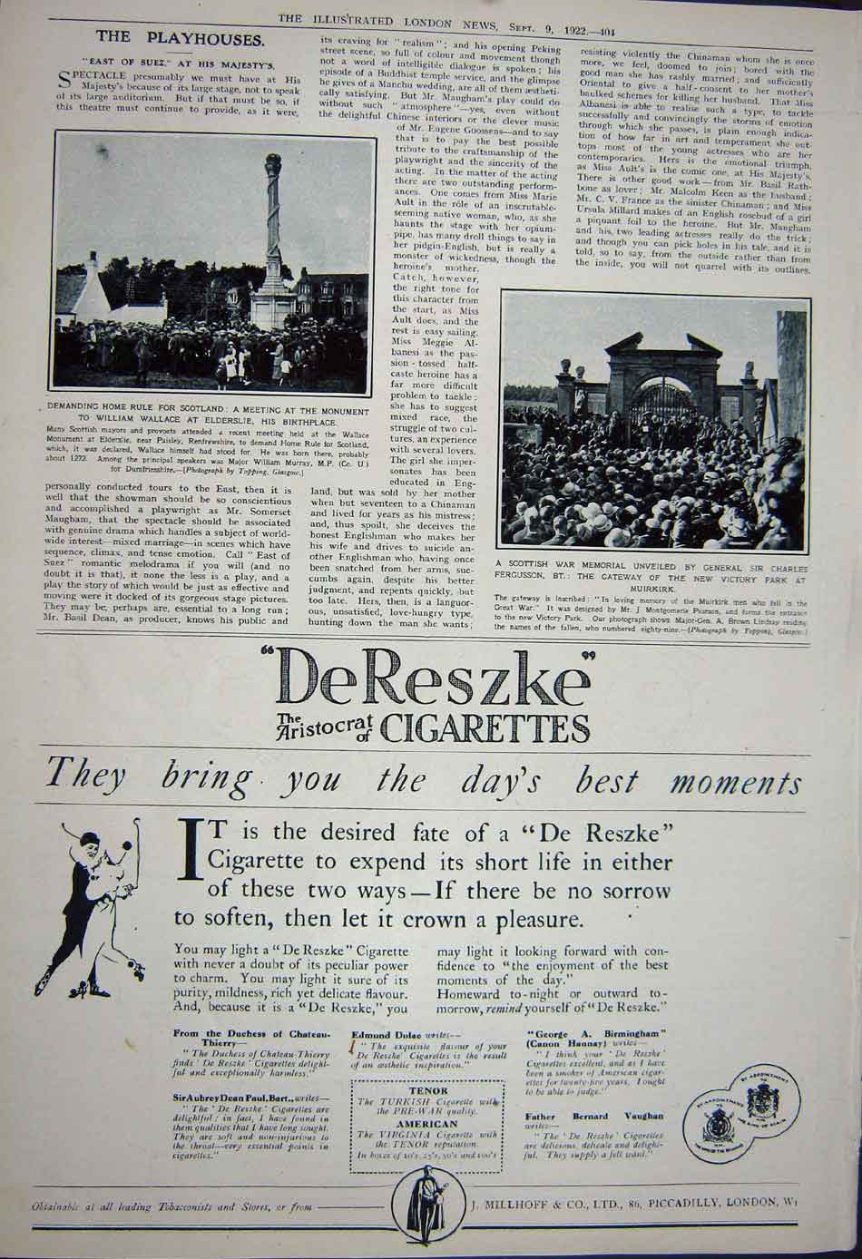 Antique Old Print 1922 Buchanan'S Scotch Whisky Cigarette Wallace Charles 20th