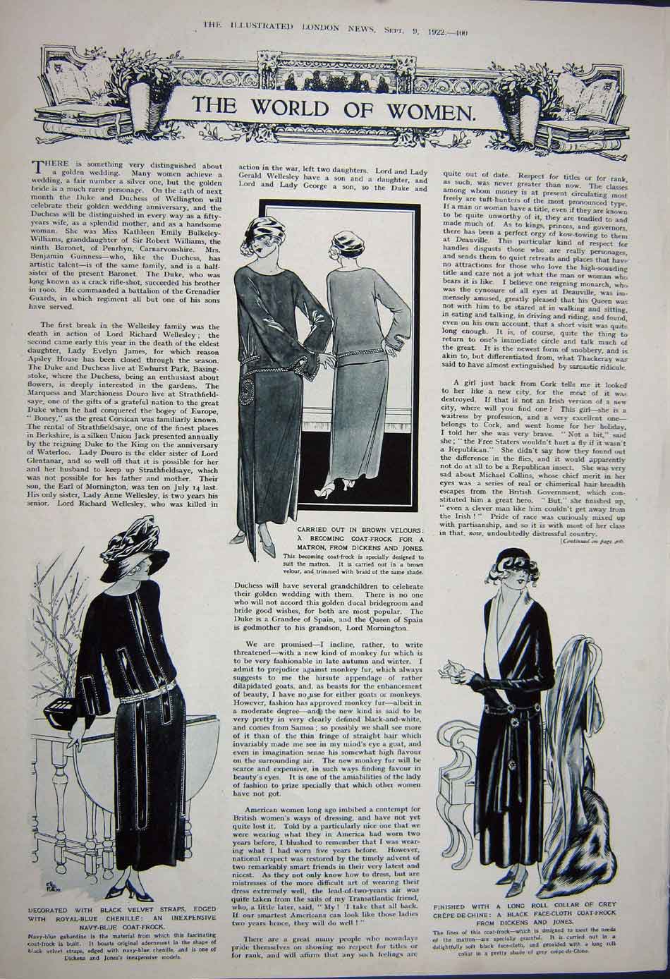 Old Vintage Print 1922 Camera Motion Projector Womens Fashion Coat-Frock 20th