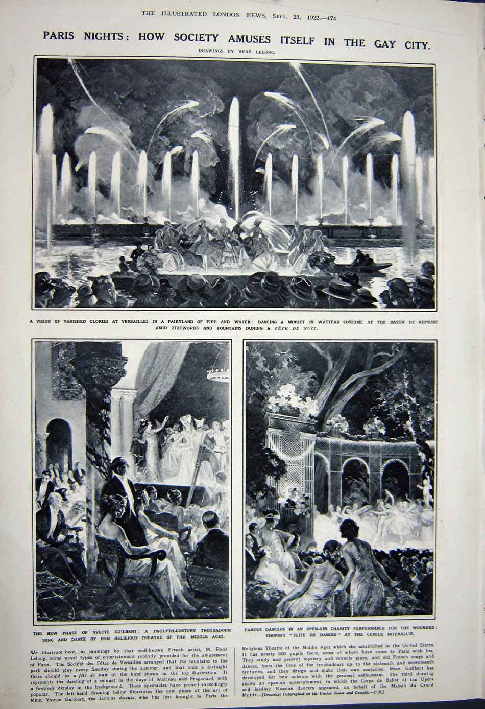 Antique Old Print 1922 Chinese Chafferers Temple Versailles Theatre Paris 20th