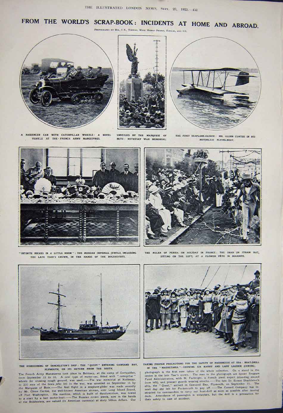Antique Old Print 1922 Sultan Turkey Aberdeen University Ship Tsar Persia 20th