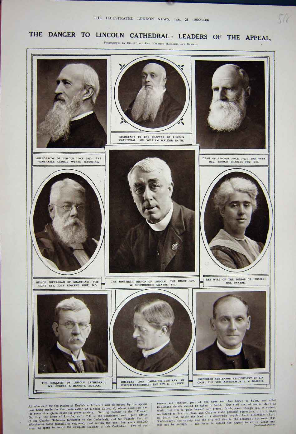 Original Old Vintage Print 1922 Archdeacon Lincoln Smith Swayne Bennett Blackie